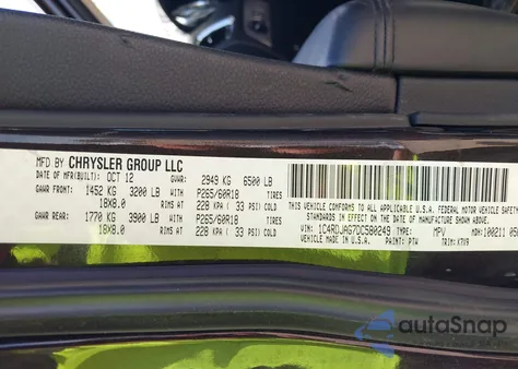 2013 Dodge Durango Sxt из США, поврежденный, VIN 1C4RDJAG7DC580249